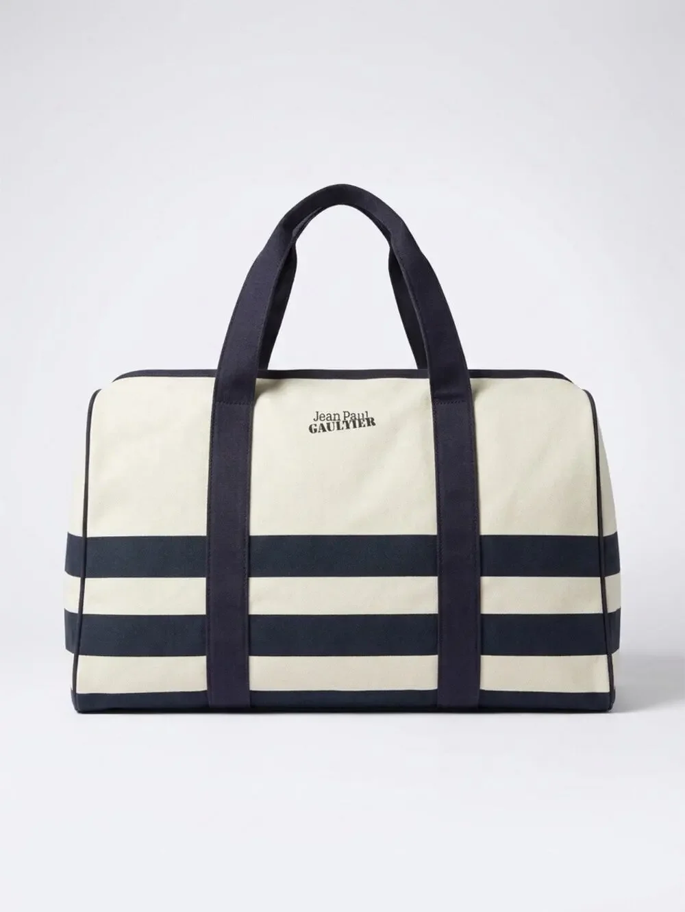 New Jean Paul Gaultier Canvas Duffle Bag Nautical Stripe Weekender 17”x11” Ivory